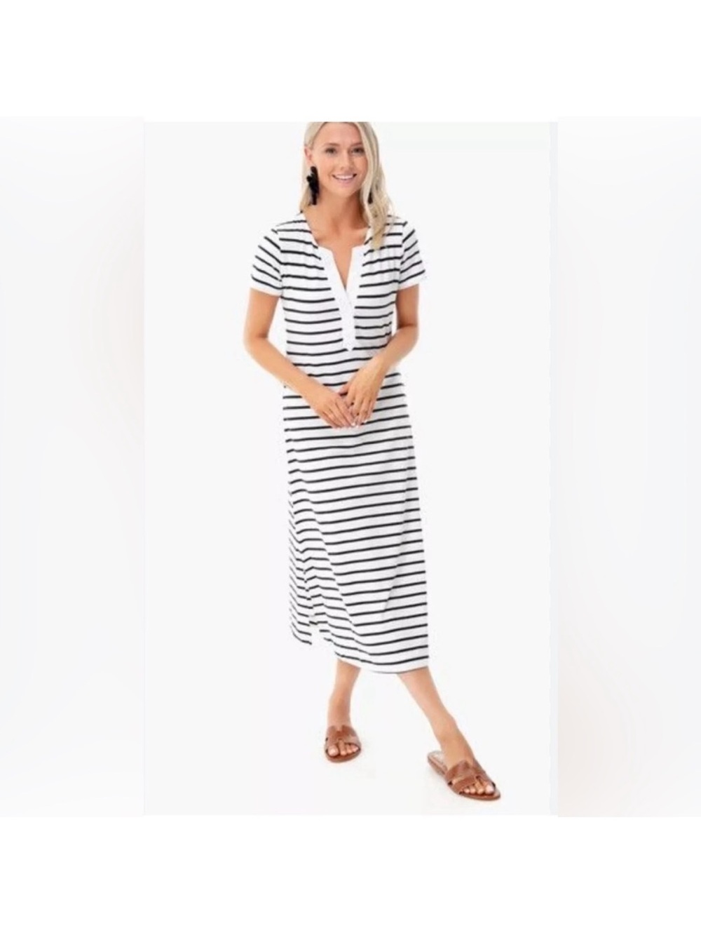 Vineyard Vines White and Black Striped Tee Dress